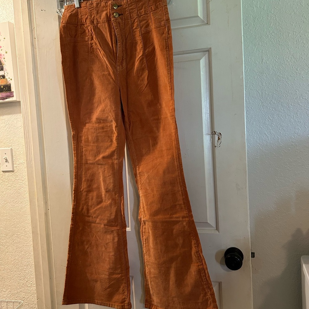 Free People Rust Orange Corduroy High-Waist Flare Pants